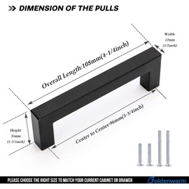 Goldenwarm LSJ12BK Furniture Square Stainless-Steel Handle for Kitchen Cabinet Drawers Black