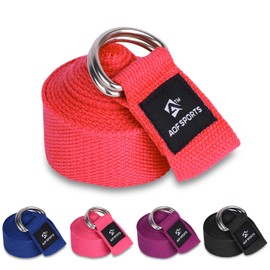 AQF Yoga Strap 1.8 m/2.4 m/3 m, Yoga Strap with D Buckle, 100% Cotton Training Bands, Yoga Band for Legs and Body Stretching Fitness (1.8 m, Red)