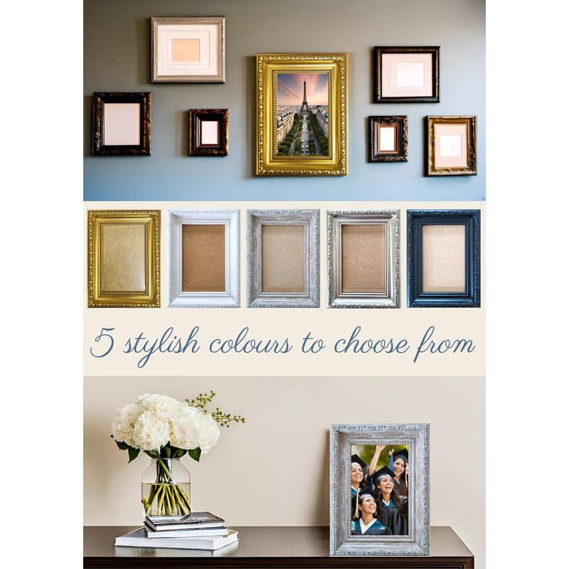 Aryllis Vintage 8x6 Photo Frame, Ornate Gold, Free-standing & Wall