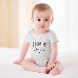 WOOYONGING I Love My Uncle Plain Onsie Short Sleeve Baby Girl White Outfit White Clothes Baby Girl 0-3 Month