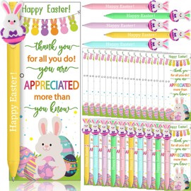 Gersoniel 50 Sets Easter Gifts Bulk Easter Appreciation Gifts for Coworker Happy Ballpoint Pen Thank You Greeting Cards and Ties for Office(Easter Bunny)