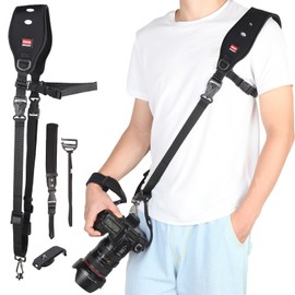 Lifuncren Camera Strap with Camera Wrist Strap Set, Quick Release Camera Shoulder Strap with Safety Tether and Quick Attach Plate, Adjustable Camera Neck Strap for DSLR SLR Camera