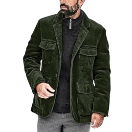 chouyatou Men's Vintage Corduroy Notched Lapel Button Down Business Blazer Jacket Sport Coat, Army Green, Small