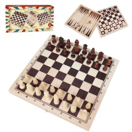 GOTHINK Wooden Chess, Checker, and Backgammon 3 in 1 Board Game Set,Classic T...