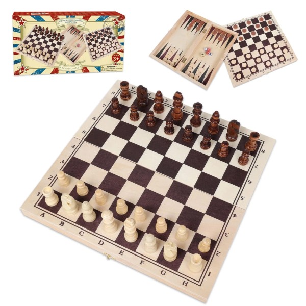 GOTHINK Wooden Chess, Checker, and Backgammon 3 in 1 Board