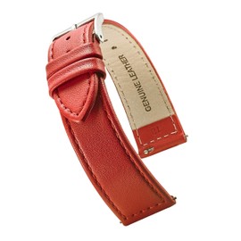 STUNNING SELECTION Alpine flat Stitched Genuine Leather Watch strap with Quick Release Spring Bars - Red - 20 mm