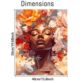 DIY African Woman Paint by Numbers for Adults Canvas, Flowers and Girl Paint by Number Kits on Canvas - Oil Painting Kits Arts and Crafts for Home Decor 16x20 inch(Without Frame)