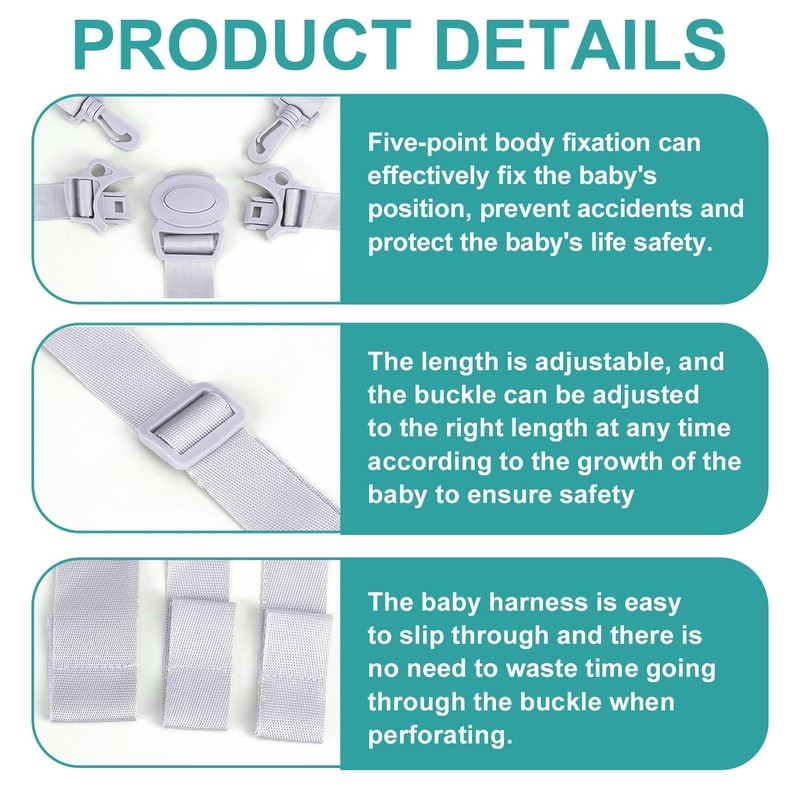 Universal High Chair Straps - Adjustable 5 Point Baby Harness