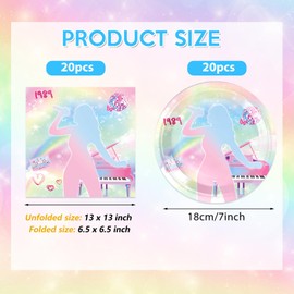 DURYGEN 40PCS Music Themed Party Decorations 70s Theme Party Decorations Supplies Tableware Set Include Birthday Party Plates Napkins Disco Decor for Girls Kids Birthday Music Singer Party Supplies