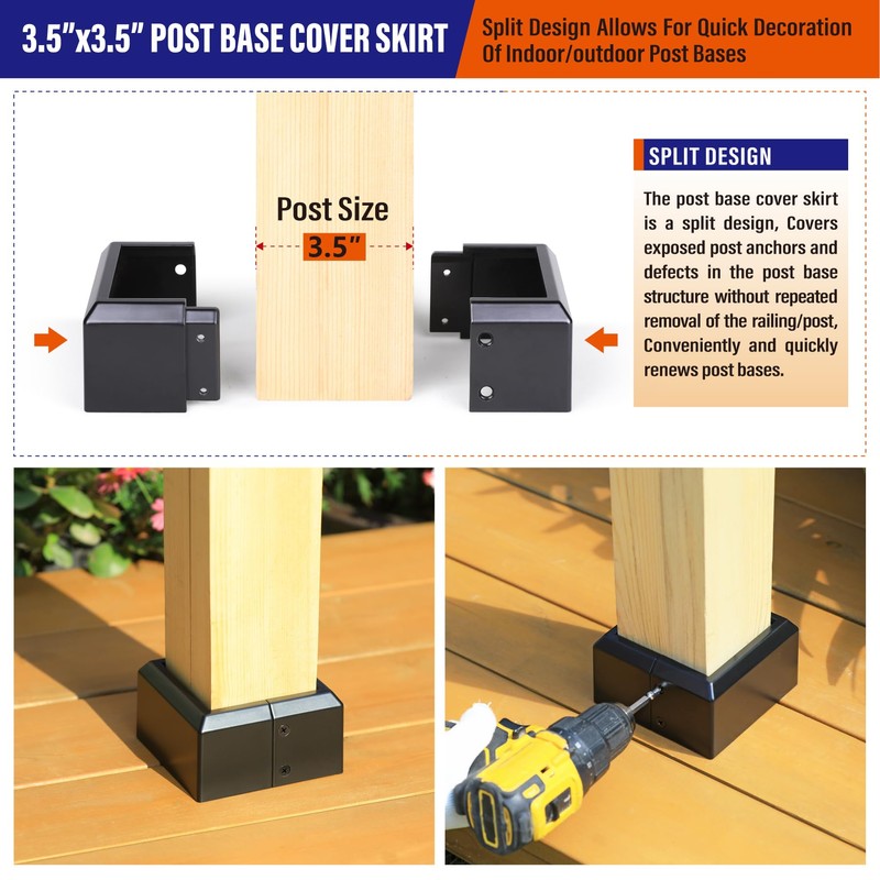 Prinfort 4"x4" (Actual: 3.5"x3.5") Deck Post Base Covers Aluminum, Split