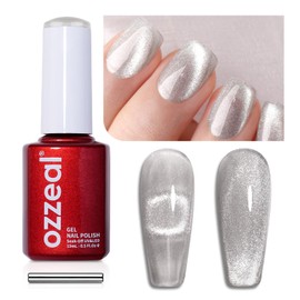 Ozzeal Crystal Cat Eye Gel Nail Polish,15ML Silver Magnetic Gel Nail Polish Spring Summer Glitter Gel Nail Polish Diamond Shimmer Sparkle Gel Polish Soak off UV LED Light for Nail Art DIY