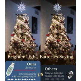 Luxspire Christmas Tree Topper, Double-Layer Glitter Metal 3D Lighted Tree Topper with USB Plug in & Remote Control, 10.6" Christmas Decorations Lights for Home Party, Silver