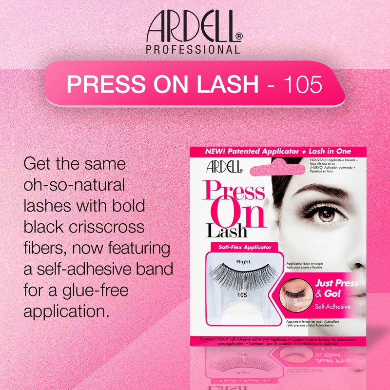 Ardell Self-Adhesive Eyelashes, Press On Lashes 105 with Soft-Flex Applicator