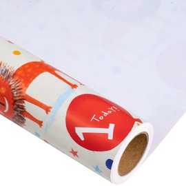 LeZakaa Birthday Wrapping Paper Roll - Mini Roll - Orange 1-Year-Old Lion Design for Baby Boy Birthday, Baby Shower, Holiday Party Gift Wrap for Boy, Girl, Kids - 17 inches x 32.8 Feet (46.45 sq.ft.)