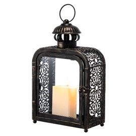 DECORKEY Candle Lantern Decorative Indoor & Outdoor, Vintage Metal Lanterns with Clear Glass, Tabletop&Hanging Candle Holders for Patio Front Porch Home Decor, Christmas Decorations (Bronze)