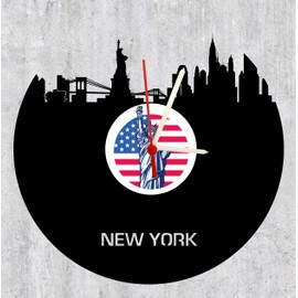 bigcopy e.K. New York Skyline Wall Clock with Statue of Liberty Vinyl Record Clock with Silent Quartz Movement