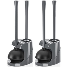Toilet Plunger and Brush, Bowl Brush and Heavy Duty Toilet Plunger Set with Ventilated Holder, 2-in-1 Bathroom Cleaning Combo with Modern Caddy Stand (2 Set) (Grey)