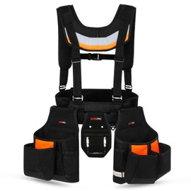 WISEPRO Tool Belt with Suspenders, Heavy Duty Adjustable Detachable Electrician Tool Pouch Belt, Utility Work Belts Suspenders for Men Electrician Carpenter Framers