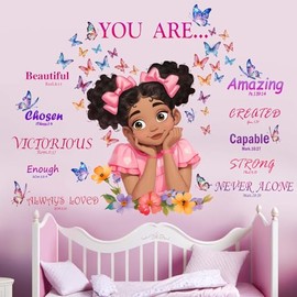 Bedroom Wall Stickers for Black Girls: Peel and Stick African American Butterfly Inspirational Wall Decals - Wall Art Decor Kids Supplies Ages 1-12 Year