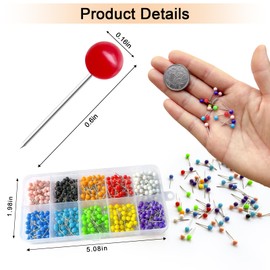 PRREDEACCE 600 Pcs Multi-Color Push Pins, Map Pins, Map Pins for Travel Map, 1/8" Small Map Tacks with Plastic Beads for Bulletin Board, World Map Pin Board, Fabric Marking