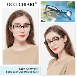 OCCI CHIARI Big Reading Glasses Women 6.0+ Stylish Square Reader 1.0 1.5 2.0 2.5 3.0 3.5 4.0 5.0 6.0,Black/clean