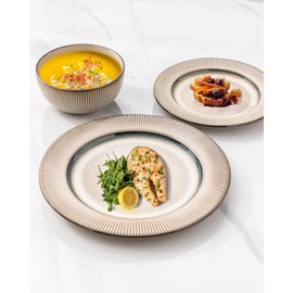 GBHOME Ceramic Dinnerware Sets, 12 Piece Embossed Elegant Stoneware Plates and Bowls Sets, Housewarming Wedding Gift | Dishwasher & Microwave Safe | Dishes Set Service for 4