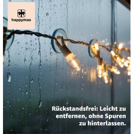 happymas 20 x suction hooks - suction cups for fairy lights - suction cup holder with slot for windows and panes - hook for holder