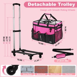 Extra-Large Rolling Cleaning Caddy with Wheels,Cleaning Caddy Bag with Detachable Trolley,Water Resistant Lining Cleaning Supply Organizer with Handle for Cleaners,Housekeepers