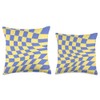Lemon Zest Twist Retro Checkerboard Blue Yellow Checkered Throw Pillow