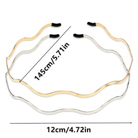 ZWxqysp 4 Pcs Trendy Gold Metal Headbands for Women & Teens Girls - Thin Wavy Headband Elastic Hair Bands, Gold & Silver