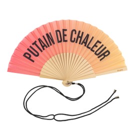 Fisura - Original handheld folding fan with message in french. wooden fan. Original holding Hand Fans. Fan with hanger included (Chaleur, red gradient)