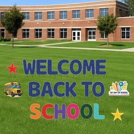 Welcome Back to School Yard Sign – Colorful Outdoor Lawn Letters with School Bus and First Day Icons – Back to School Decorations for Teachers and Students
