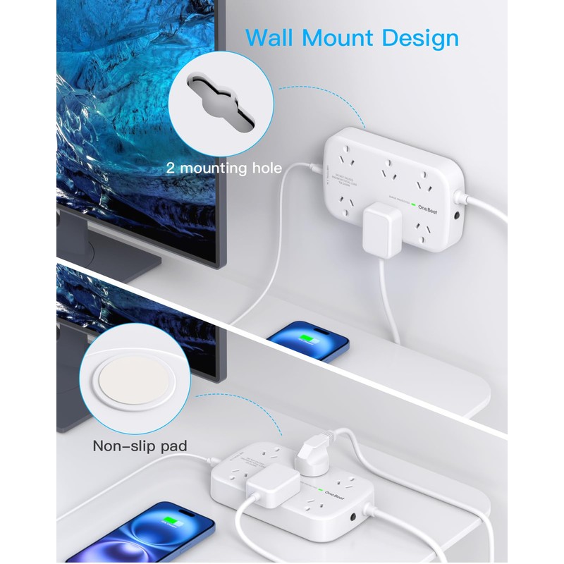 One Beat Surge Protected Power Board with 6 AC Outlets