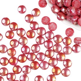 12mm Round Mini Jade Mosaic Tiles 500g Round Glass Mosaic Pieces for Crafts Flower Pots Vases Cups Garden Decoration Mosaic Making (Iridescent Red)