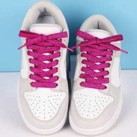 Booyckiy Flat Colorful Shiny Glitter Shoelaces, 2/5" Rainbow Shoe Laces for Sneakers Rose Pink 31inch (80cm)