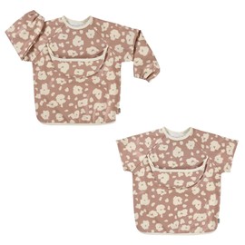 BÉABA, Savannah Bloom Bib with Crumb Catcher Tray, Kita Bib, Waterproof, Removable Long Sleeves, Crumb Catcher Pocket, Easy to Clean, Grows with Your Child