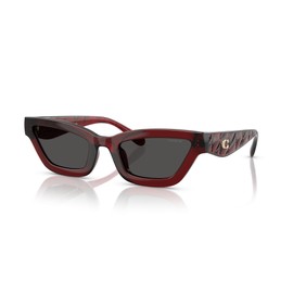 Coach Women's HC8420U Universal Fit Rectangular Sunglasses, Transparent Deep Red/Grey Solid, 55 mm