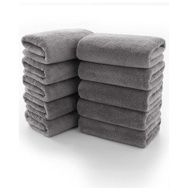 Face Towels, Set of 10, Charcoal Gray, Approx. 13.8 x 29.5 inches (35 x 75 cm), Fluffy, Hotel Specifications, High Speed Absorption, Soft Touch, Absorbent, Quick Drying, Durable, Beauty Towel, Commercial Use, Home, Salon Towel, Ideal for Sports, etc