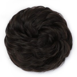 Rose bud Messy Bun Hair Pieces For Women Hair Bun Extension Updo Curly Messy Bun Scrunchie Natural Black in Dark Auburn
