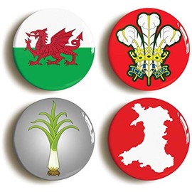 WALES WELSH NATIONAL BADGE BUTTON PIN SET (Size is 1inch/25mm diameter)