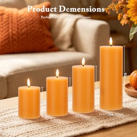 JOIONE Orange Flameless Pillar Candles with Remote, 4 Pack Fall Candles
