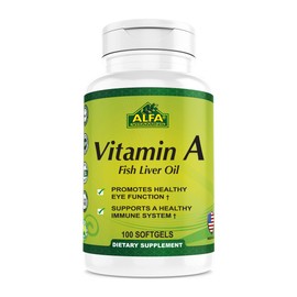 Alfa Vitamins® Vitamin A - Fish Liver Oil 10,000 Iu - Daily Dietary Supplement Helps Supports Vision, Skin and Immune System - 100 Softgels