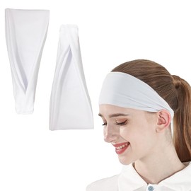 Pack of 2 Women's Headbands, Sports Headbands for Men and Women, Sweatband Headband, Sports Headband, Elastic Non-Slip Hair Band, for Yoga, Fitness, Jogging, Running, Cycling, Basketball (White)