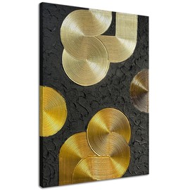 Slyart Black and Gold Texture Wall Art, Handmade 3D Arch Painting, 28"x40" Large Abstract Canvas Wall Art
