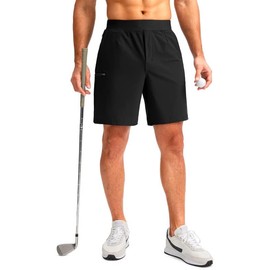 Viodia Men's 7" Golf Shorts with 5 Pockets Elastic Waist Dry Fit Stretch Lightweight Shorts for Men Hiking Casual Athletic Black