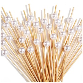 200 Pcs Pearl Cocktail Picks 4.7Inch Toothpicks Cocktail Sticks Bamboo Toothpicks, Appetizers Fruit Skewers Sandwich Cupcakes Decorative Toothpicks for Christmas Wedding Holiday Birthday Party