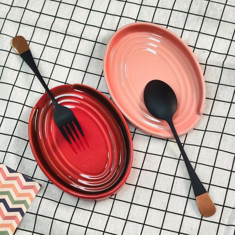 LIHOOOOM Ceramic Spoon Rest for Kitchen Counter, 6" Modern Pink
