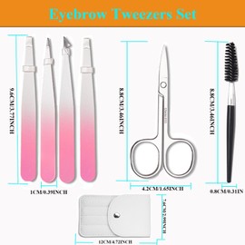 New Upgraded Tweezers Eyebrow Set for Professionals, 6 PCS Stainless Steel Tweezers for Facial Hair, Precision Eyebrow Tweezers Set for Ingrown Hair Tweezers for Men & Women, Pink