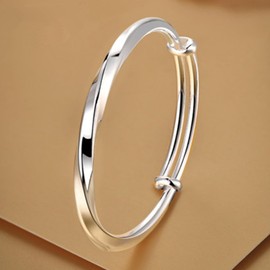 WPPHXY Solid 925 Sterling Silver Bracelets for Women Simple Adjustable Bangle Bracelet, 2.36 inches, Silver, no gemstone