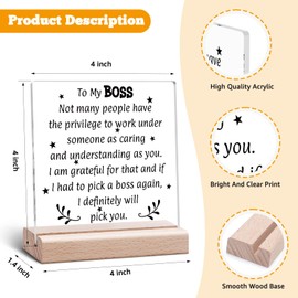 Boss Gifts for Women Men Boss Lady Acrylic Plaque Farewell Retirement Goodbye Gifts for Leaders Employee Appreciation Clear Desk Decorative Funny Office Desk Sign Acrylic Sign With Wooden Stand